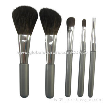5-piece Gift makeup brush set, made of wooden handle and aluminum ferrule with great goat hair